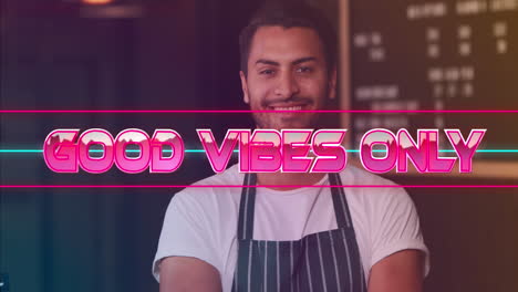 animación de buenas vibraciones sólo sobre un feliz barman biracial