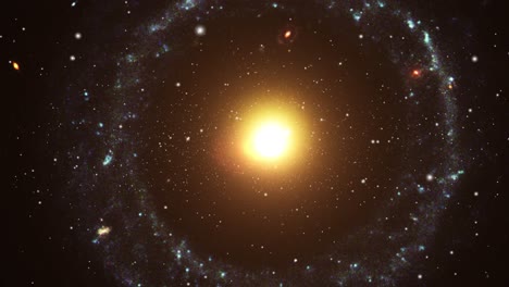 Eine-Kreisförmige-Galaxie-Mit-Einem-Hellen-Lichtzentrum,-Das-Sich-Im-Universum-Bewegt