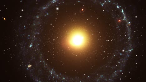 una galaxia circular con un centro brillante de luz que se mueve en el universo