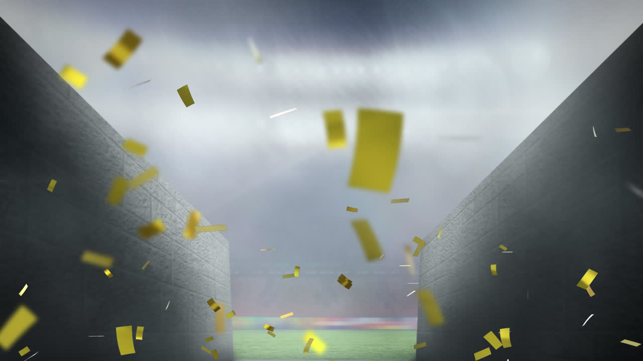 스포츠 경기장 위 에 떨어지는 금색 콘페티 의 애니메이션