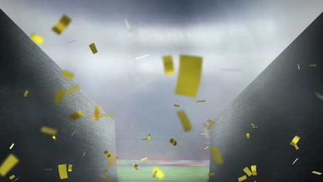 animation of gold confetti falling over sports stadium