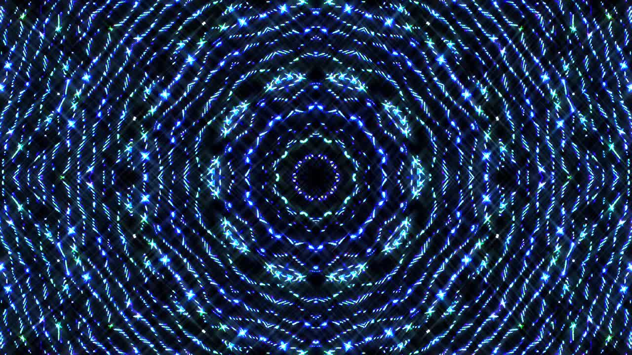 light wave abstract dots set blue color kaleidoscope black background