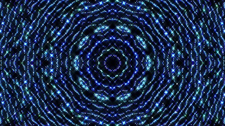 ondata di luce punti astratti impostati colore blu caleidoscopio sfondo nero