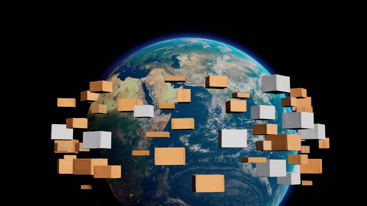 Rotating Globe With Cardboard Box, Shipping Animation