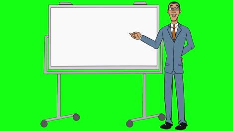 un hombre de negocios explicando algo usando una pizarra.