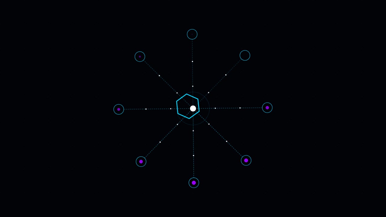 Abstract Digital Hexagon Rotating Around Central Point