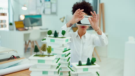 VR, architecture and architect working on model