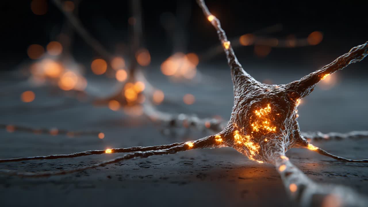 A Stunning Close-Up of Neurons Interacting with Bright LED-Like Activity Representing Electrical Signals in the Brain, Showcasing Their Complex Structures and Connectivity