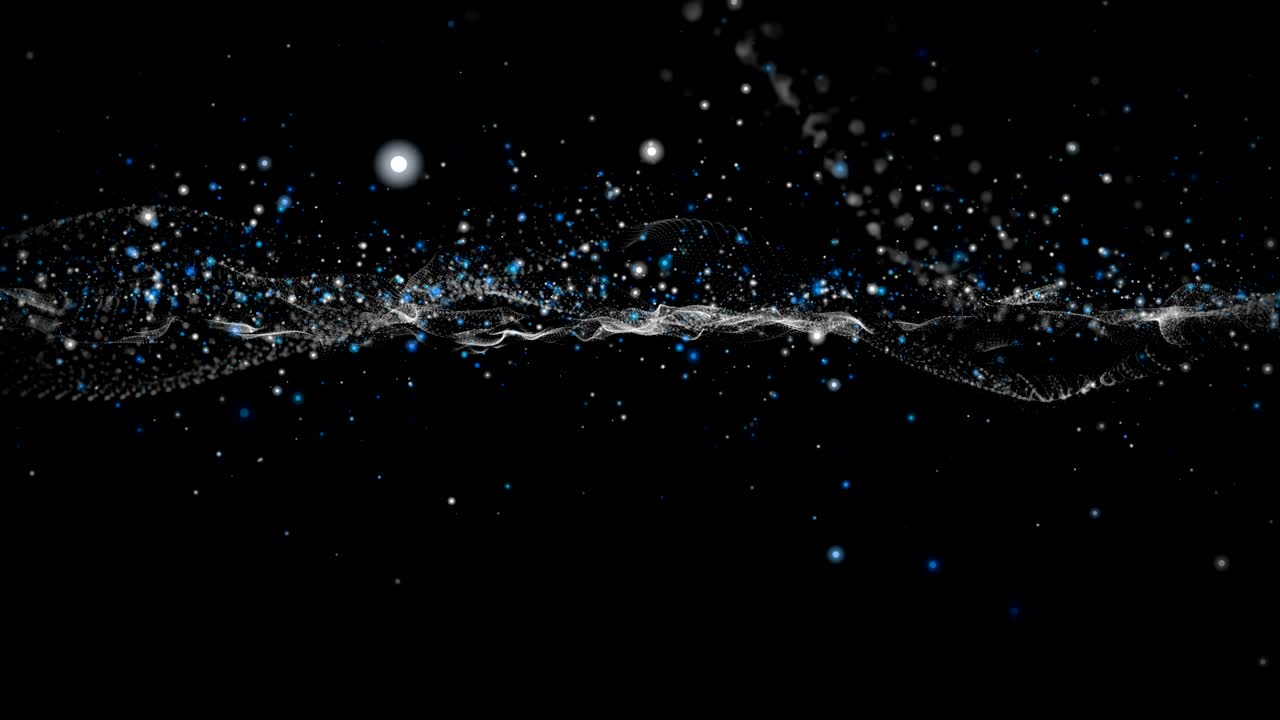Futuristic animation with wave object and glitter particles in slow motion, 4096x2304 loop 4K