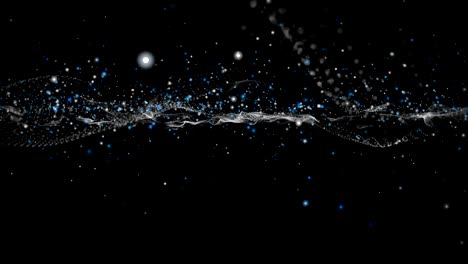 animación futurista con objeto de onda y partículas de brillo en cámara lenta, 4096x2304 bucle 4k