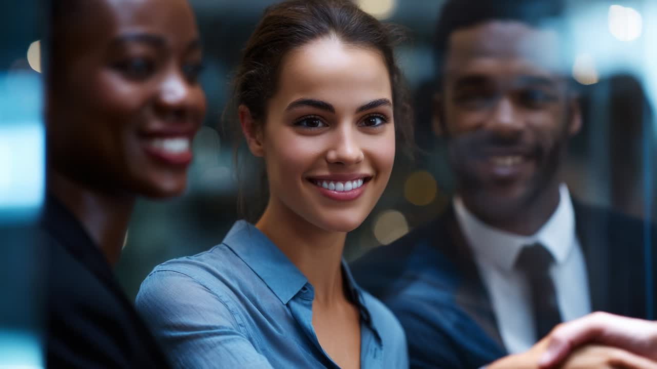 A Dynamic Interpersonal Moment Captured: A Professional Exchange in a Modern Setting, Highlighting the Connection Between Colleagues in a Collaborative Environment with Genuine Smiles and Engagement