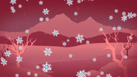 animation of snow falling over christmas winter scenery