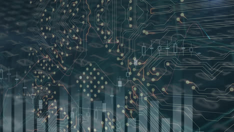 animation of computer circuit board and data processing on black background