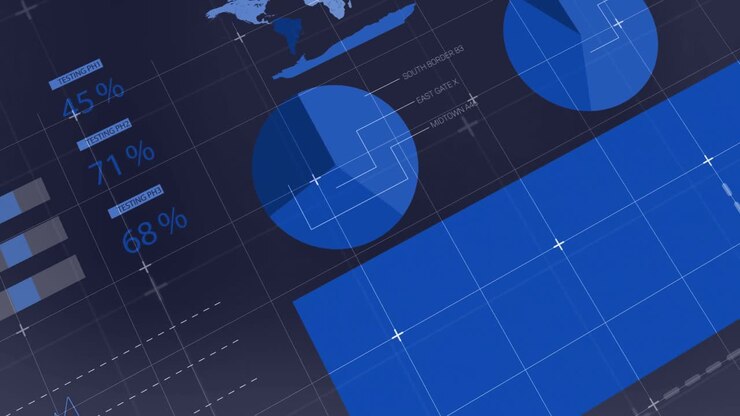 Animation of infographic interface over black background