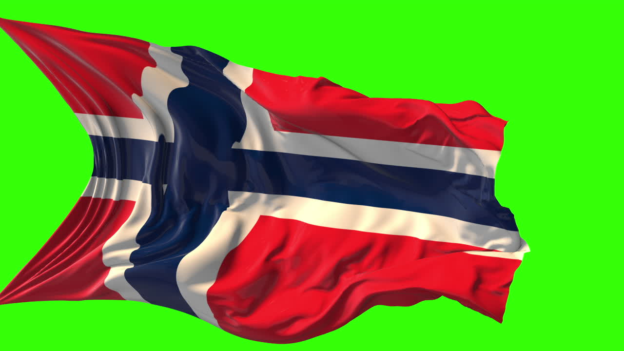 Waving Norwegian Flag on Green Screen