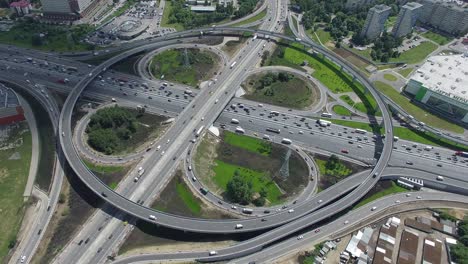 transport traffic on two level intersection, aerial view