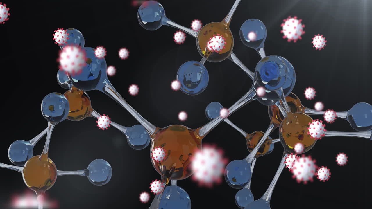 모양 위의 바이러스 세포의 애니메이션