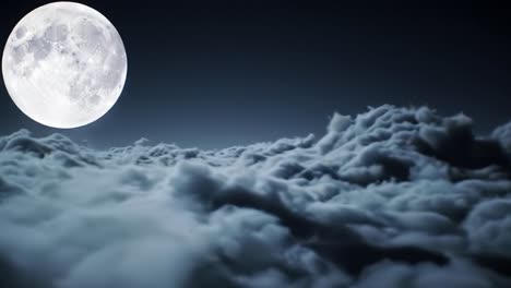 a majestic full moon illuminates the serene night sky, casting its radiance over the soft, billowing clouds below in a tranquil heaven of wonders