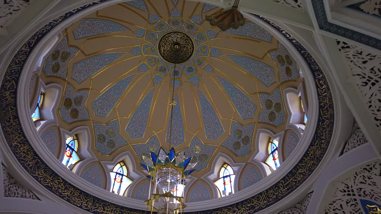 Vaulted church ceilings in Mosque of Qol Sarif, Kazan, Russia. Camera motion shot.