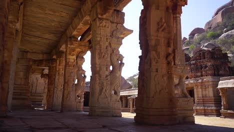 ancient ganesha temple pillar carvings, hampi, india