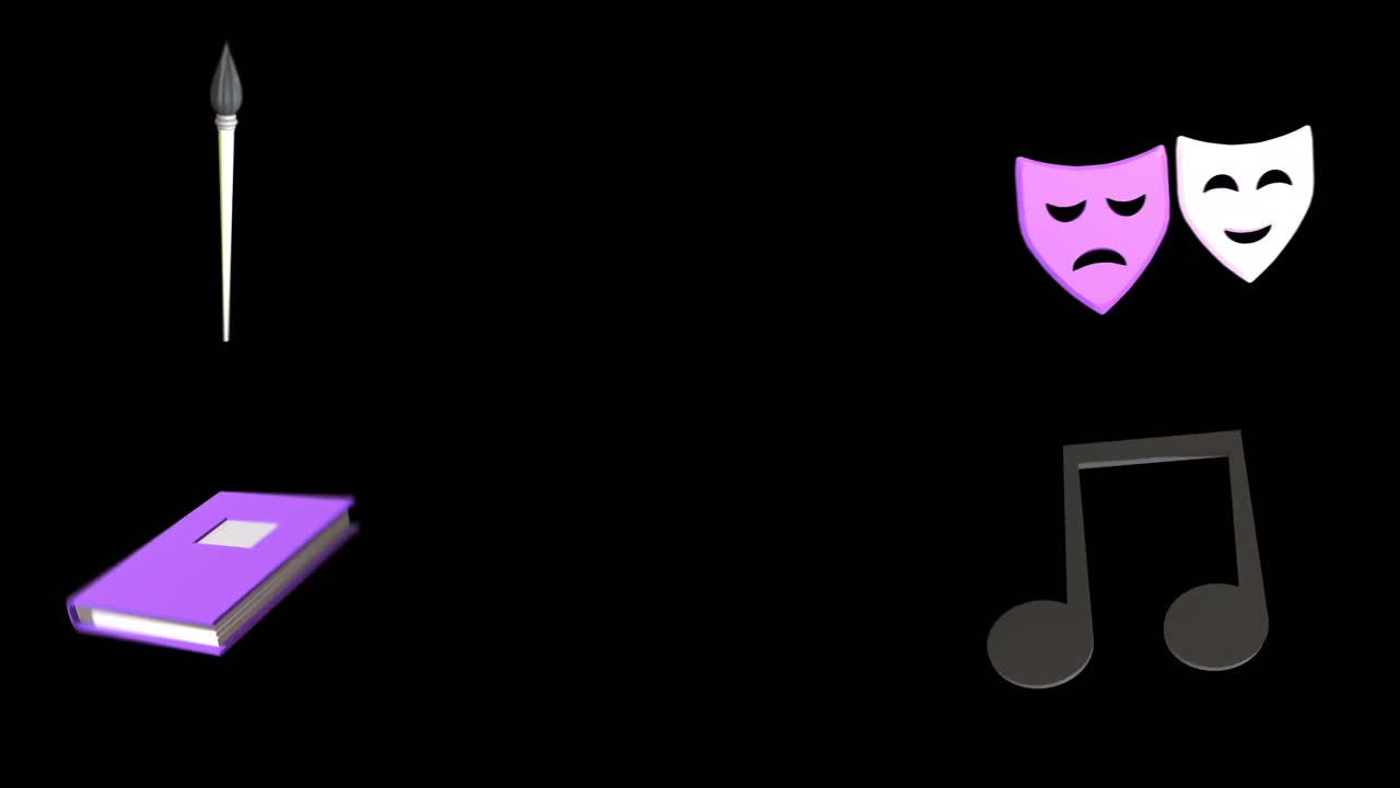 animación de iconos educativos con espacio de copia sobre fondo negro