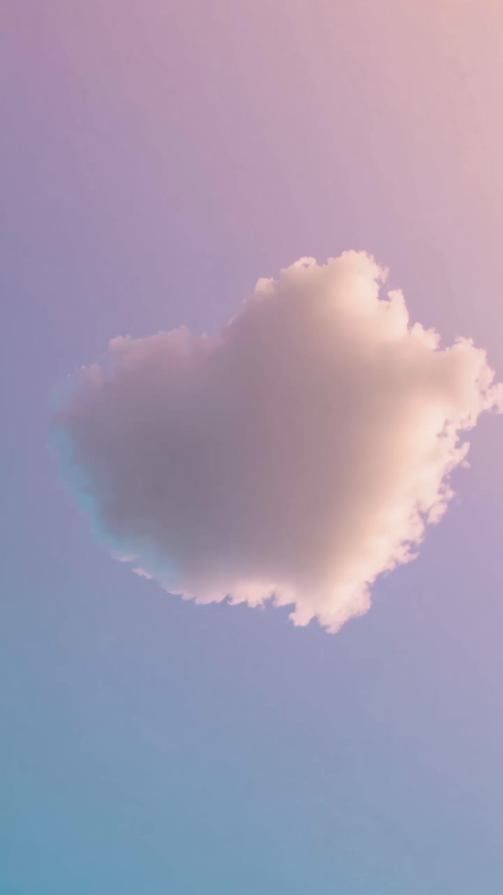 A serene cloud floats against a pastel sky, captured from a low-angle, evoking a dreamy, cinematic