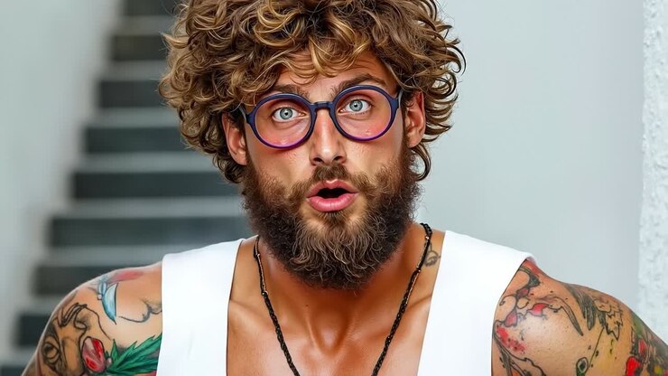 Un uomo con i capelli ricci e la barba che indossa gli occhiali