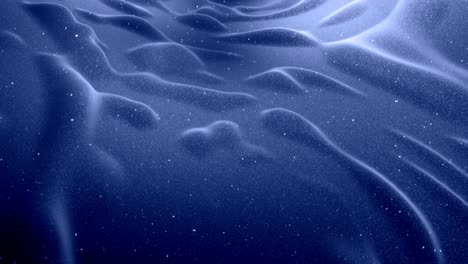 stylish festive black bg. fantastical abstract looped background, waves move on glossy surface like landscape made of liquid blue wax with sparkles. beautiful soft background with smooth animation 4k