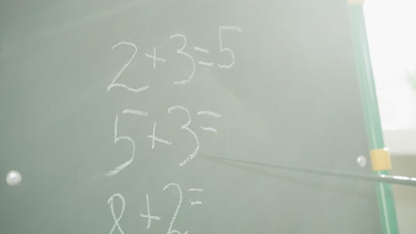 el tutor muestra una tarea de matemáticas sin resolver escrita en la pizarra