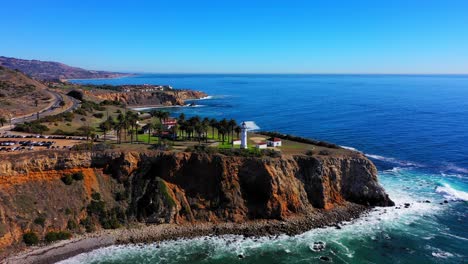 Aerial-view-slowly-panning-down-at-the-lighthouse-in-Rancho-Palos-Verdes