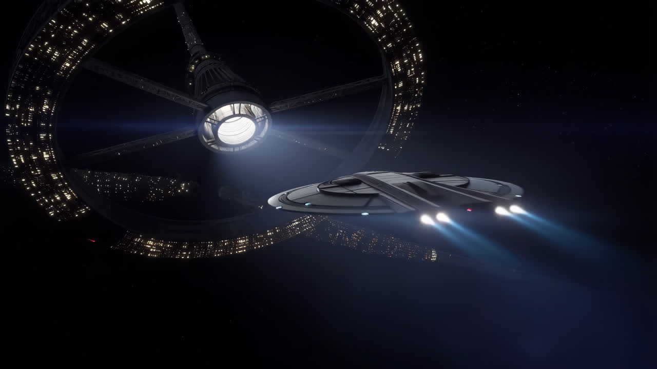 Space Station and Spaceship in Deep Space