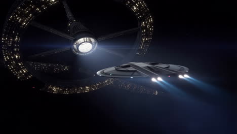 space station and spaceship in deep space