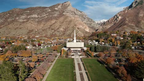 provo lds mormon temple with wasatch mountain background - aerial