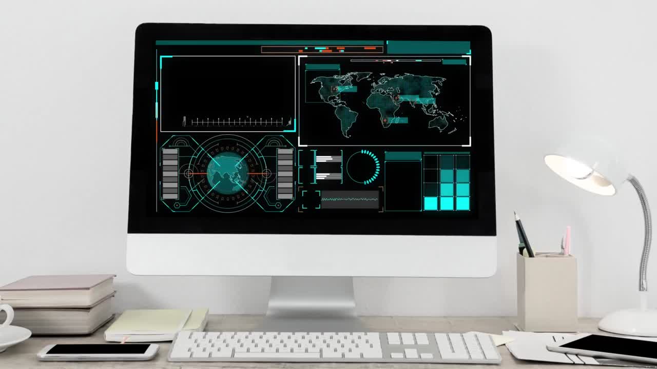 컴퓨터 화면에 있는 디지털 인터페이스
