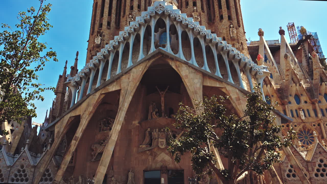 The Sagrada Familia and construction works in Barcelona, Spain