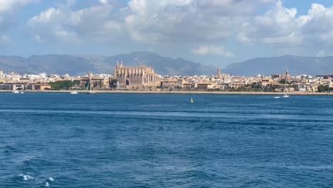 Skyline-of-the-city-of-Palma-de-Mallorca-recorded-from-a-moving-boat