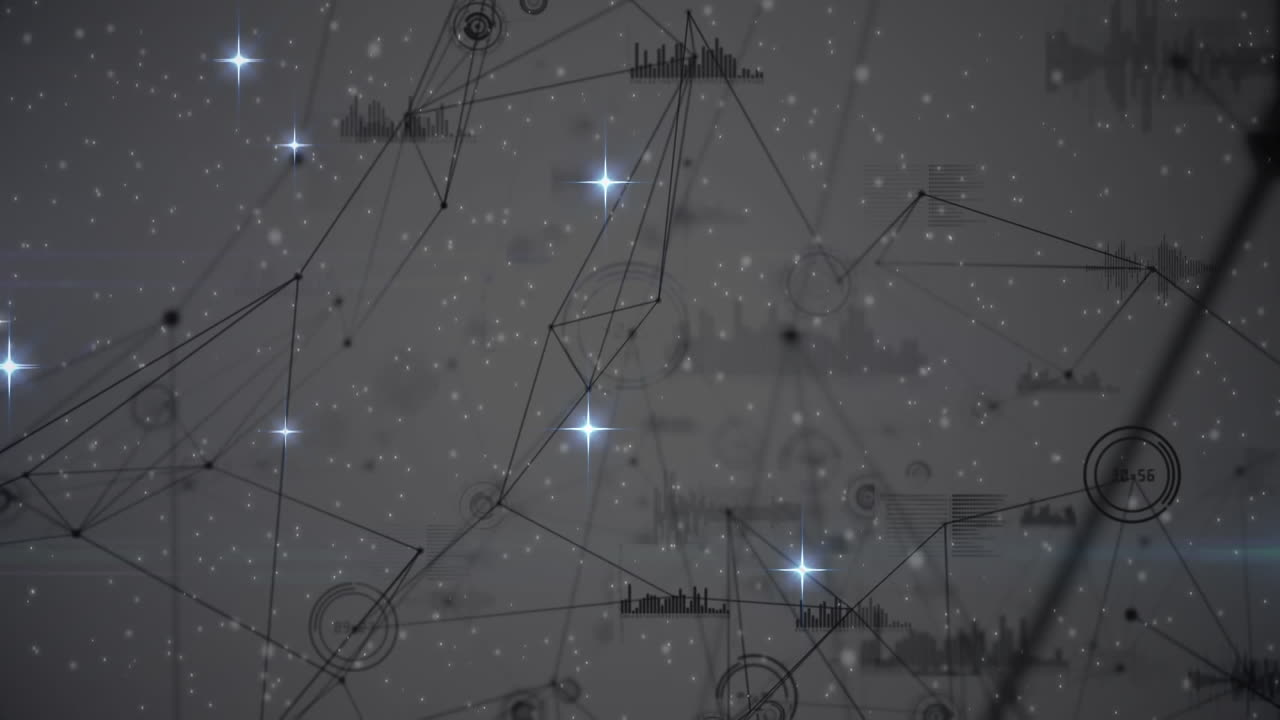animación de estrellas a través de una red de conexiones y procesamiento de datos