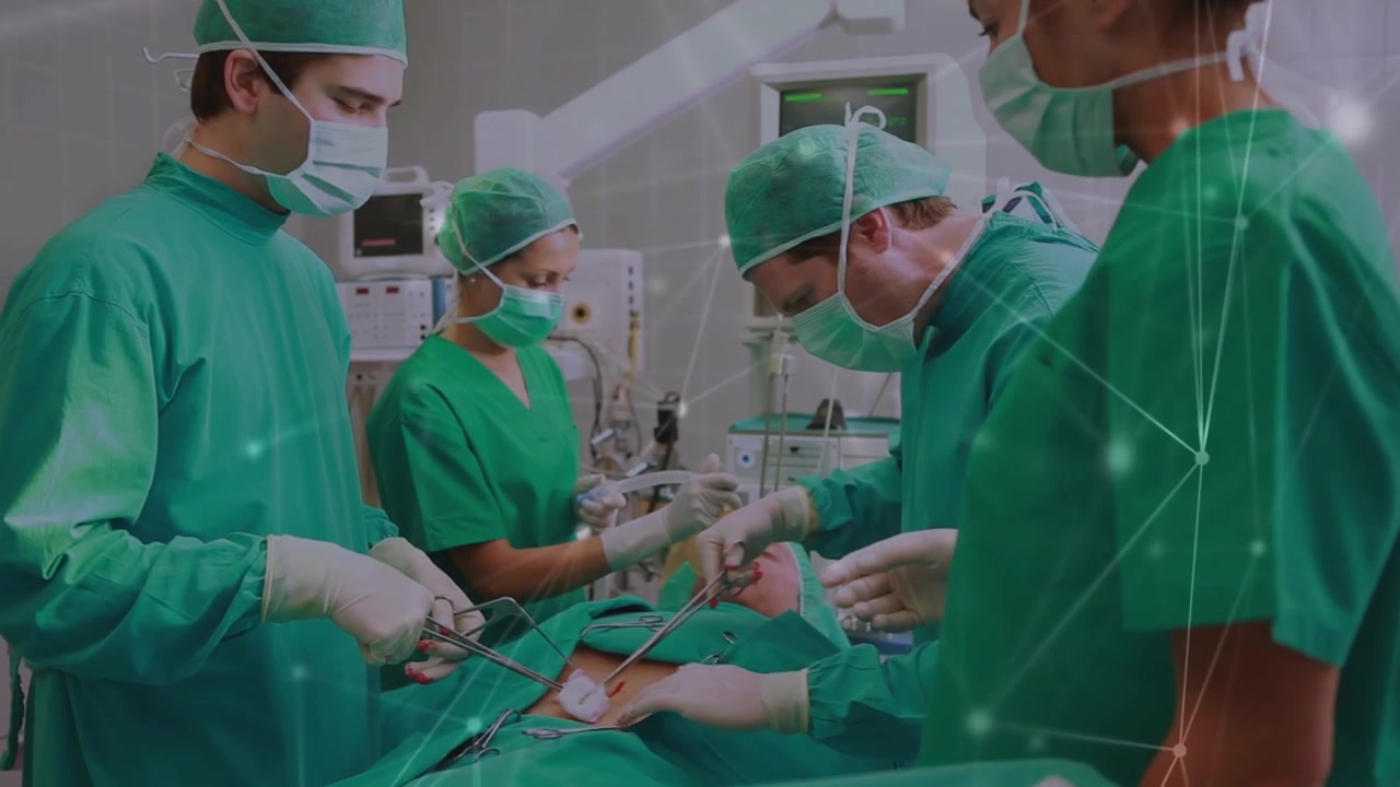 Animation af forbindelser over et mangfoldigt hold af kirurger under operation