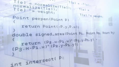 animating computer code over transparent screens in modern office environment