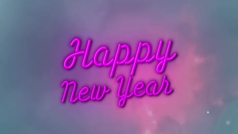animación de feliz año nuevo sobre el cielo y los relámpagos