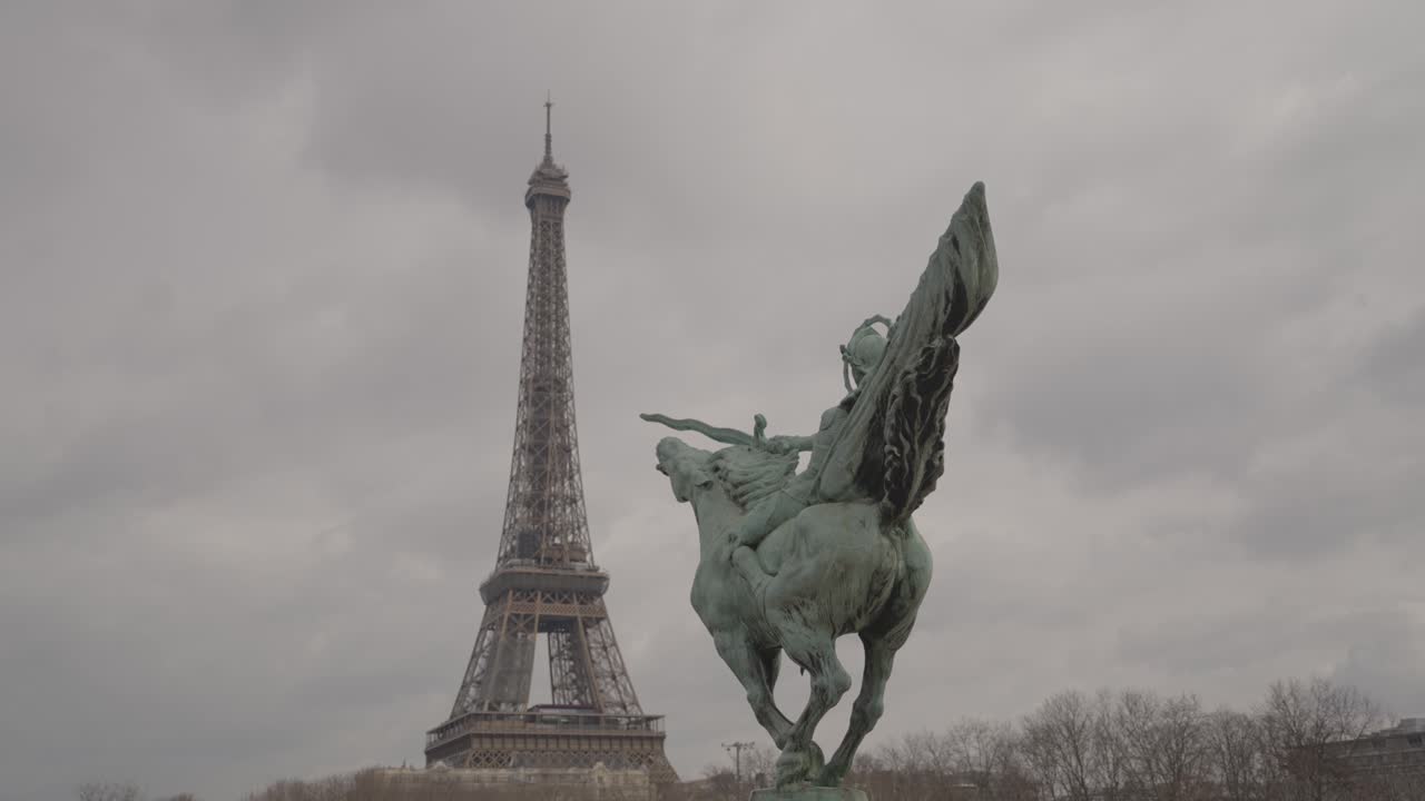 Eiffel Tower and Sculpture in Paris