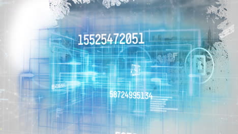 animation of data processing with light trails over cityscape