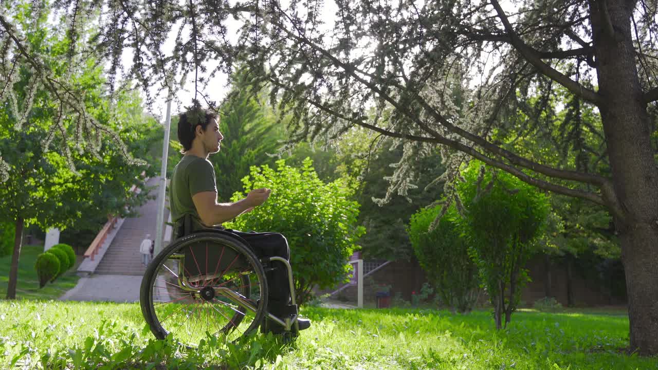 Prayer. Young disabled man praying for healing.