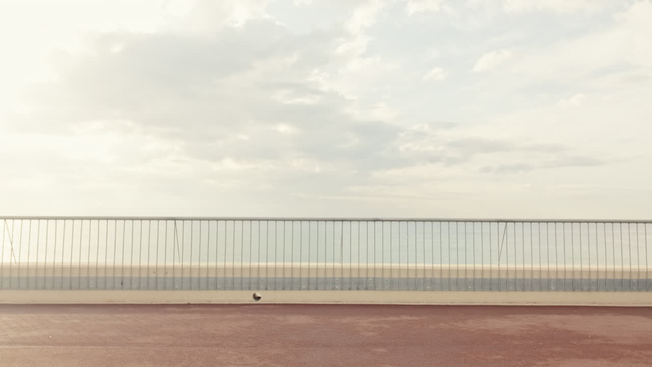 海沿いの屋外トラックを一緒に走る男女