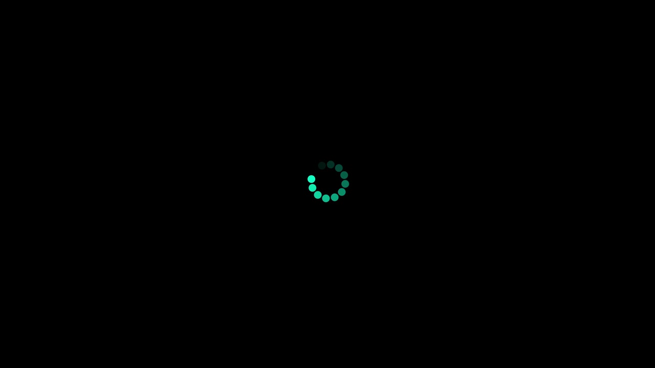 Loading Animation with Teal Dots and Text on Black Background