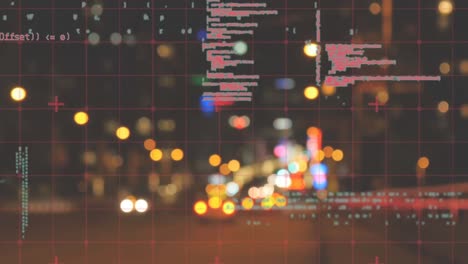 animación del procesamiento de datos científicos sobre el fondo del paisaje urbano