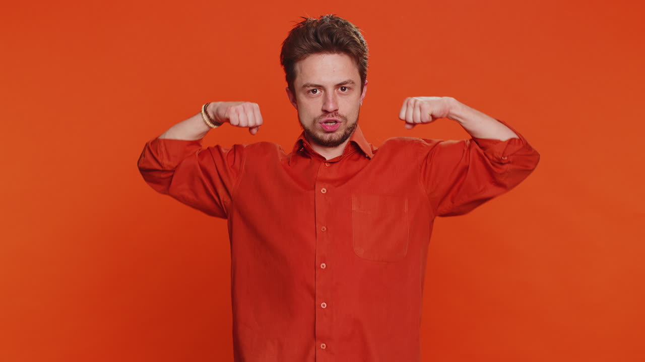 Caucasian man feeling very proud pointing himself overjoyed by success making choice selfconfident