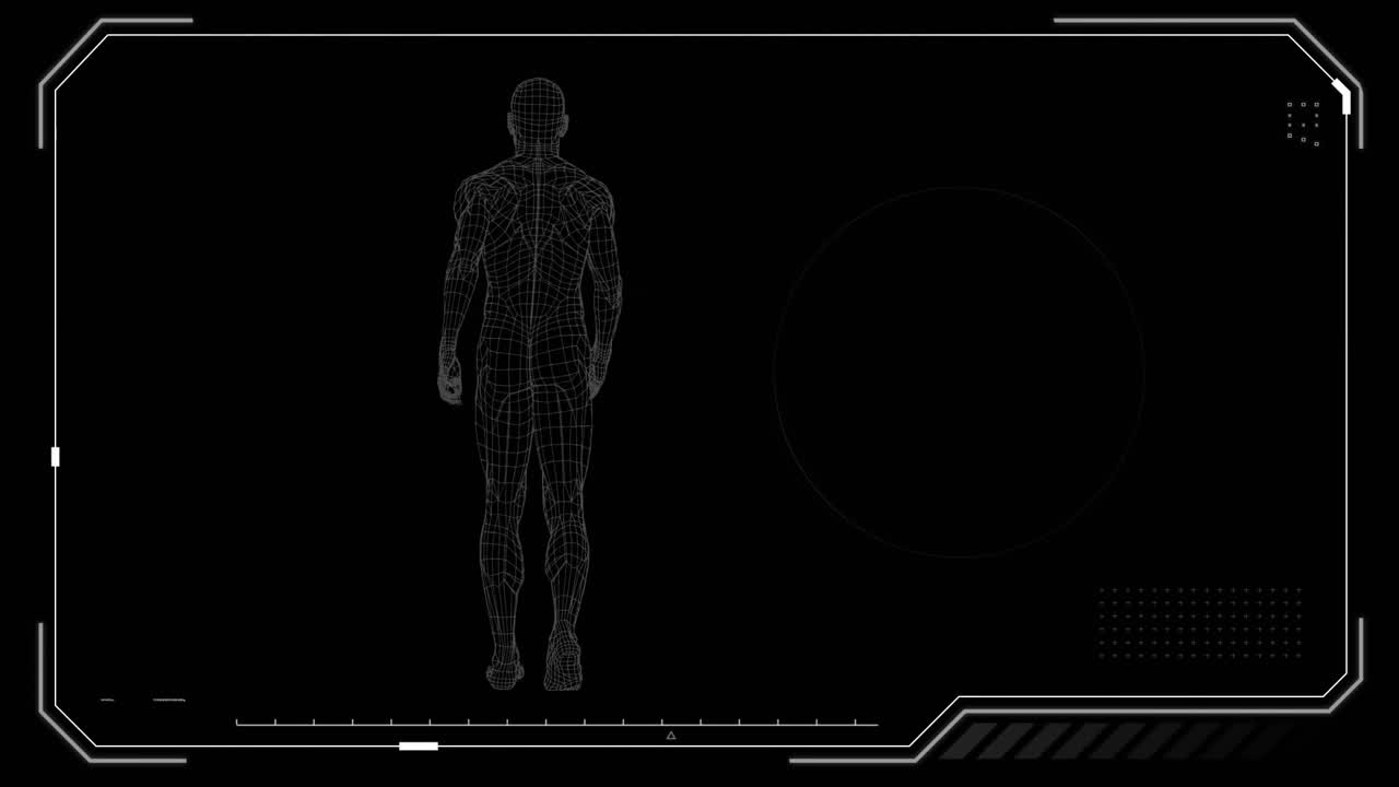 디지털로 생성된 인간이 걸어가는 동안 분석됩니다.