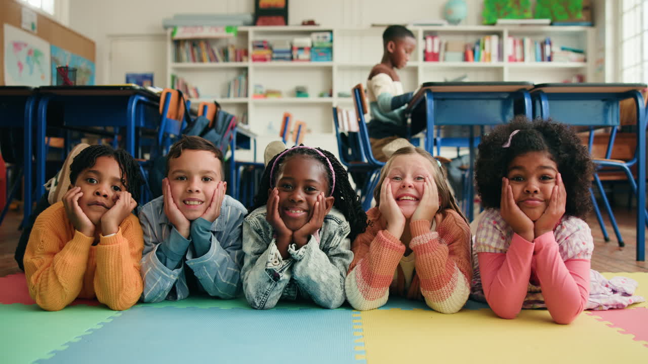 Diverse Group of Elementary School Students in Classroom