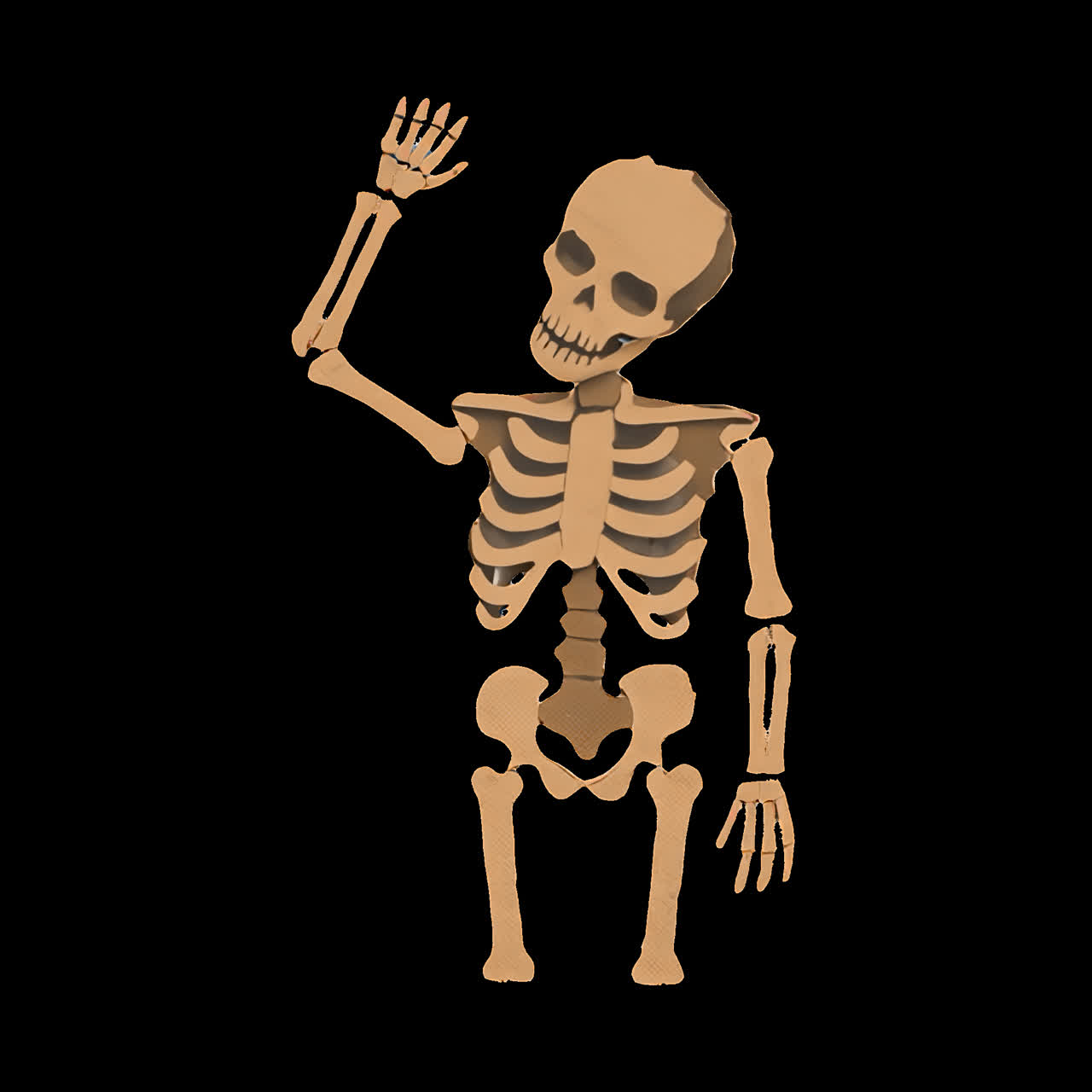 Paper skeleton animation isolated asset, transparent 4K video, alpha channel, ProRes 4444